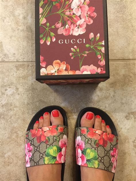 gucci flower slides fake|gucci floral slides outfit.